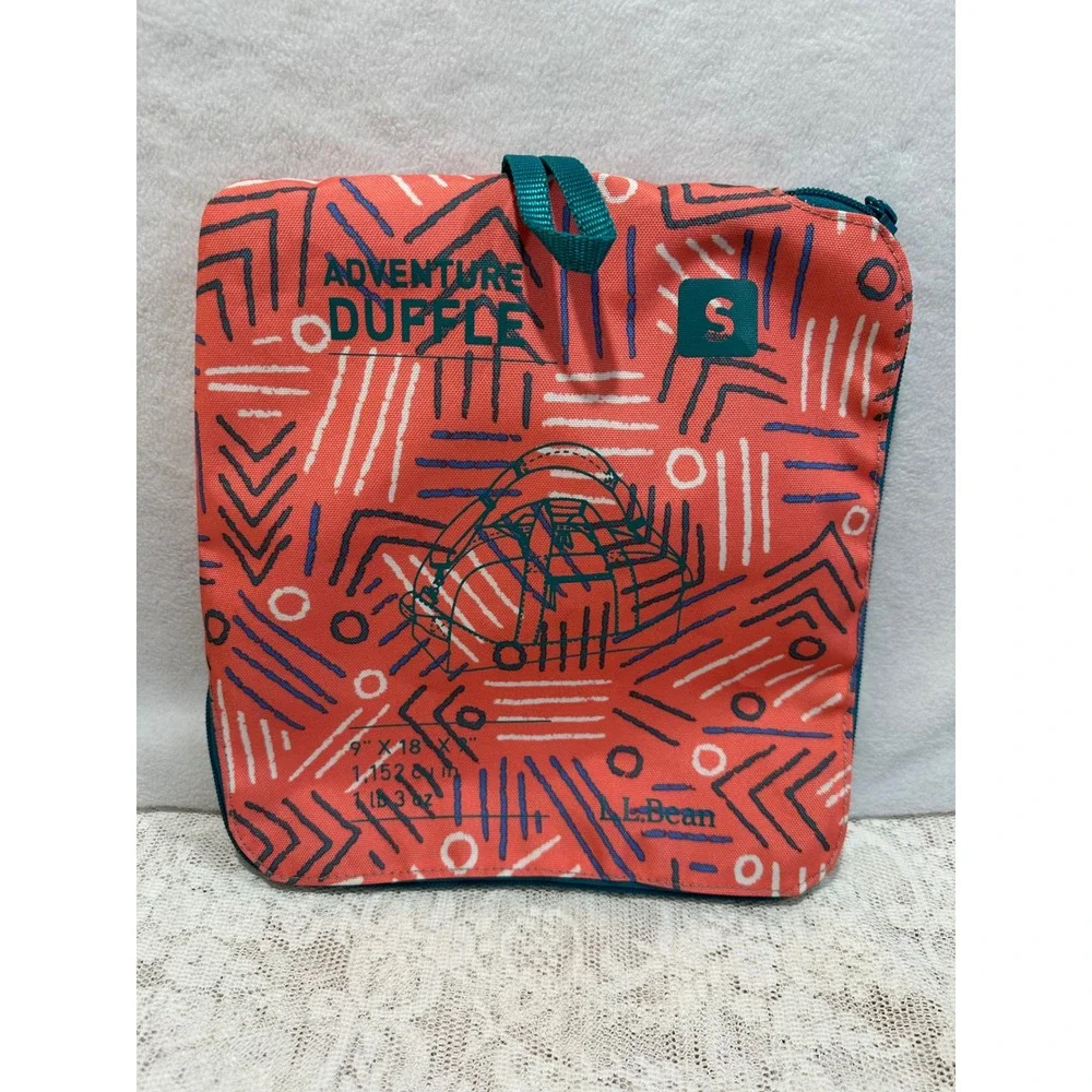 L L Bean Adventure‎ Duffle Bag Small Coral Geometric Print Zippered Pouch